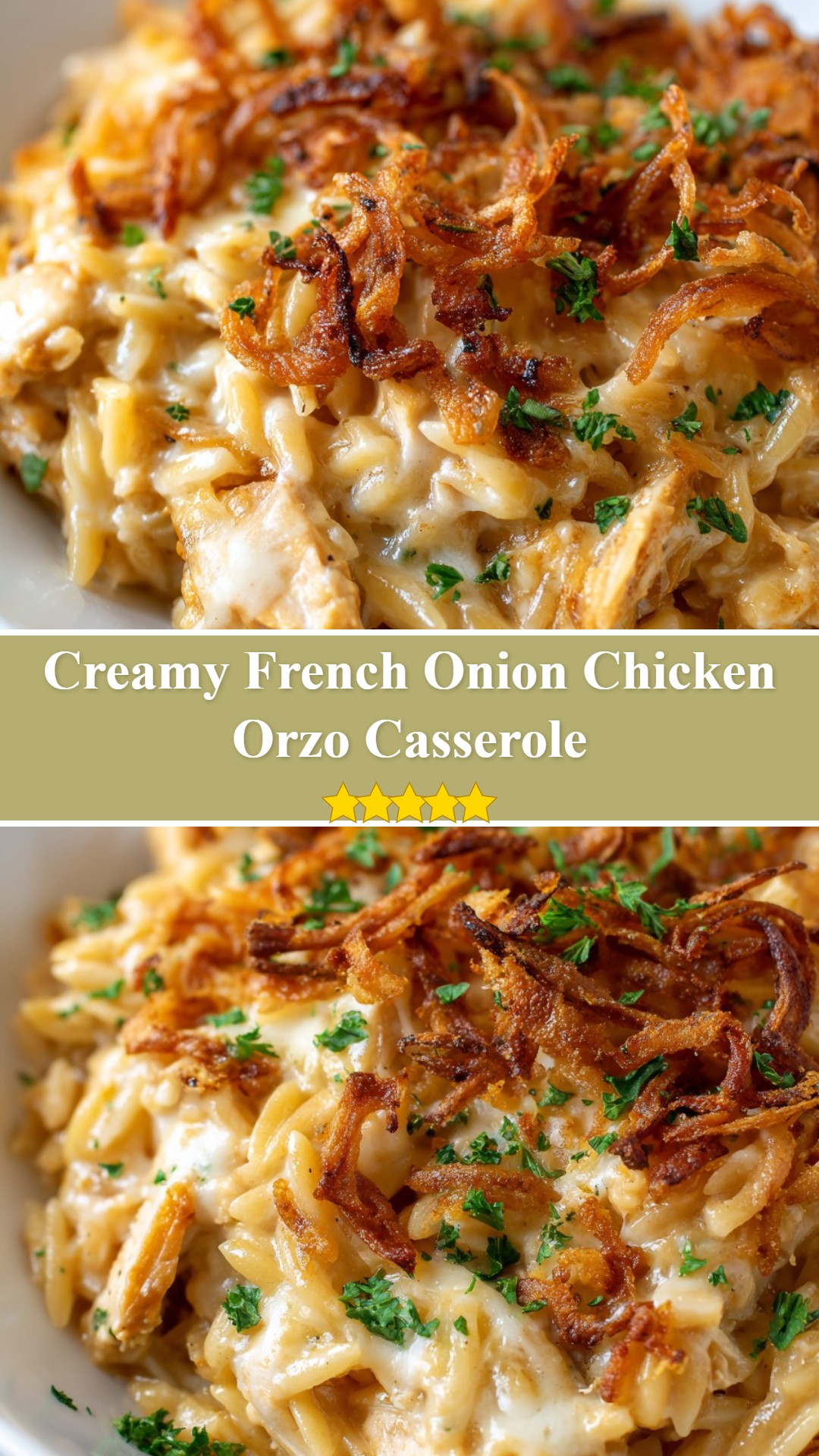 French Onion Chicken Orzo Casserole